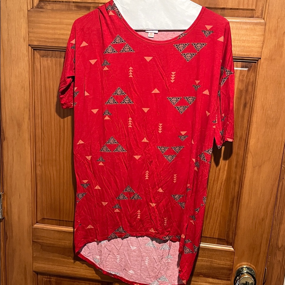 Lularoe Irma top- Red Geometric Print Tunic Top